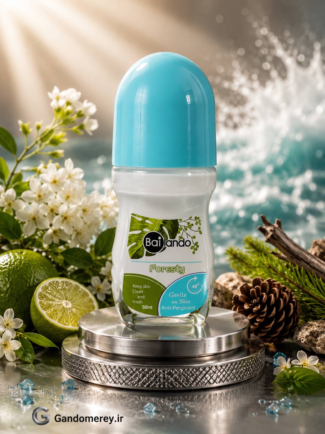 رول ضدتعریق مردانه بایلاندو مدل فارستی (Foresty) با رایحه ترنج، برگهای سبز، چوب سدر و مشک سفید | ماندگاری ۴۸ ساعته | ۵۰ میلیلیتر